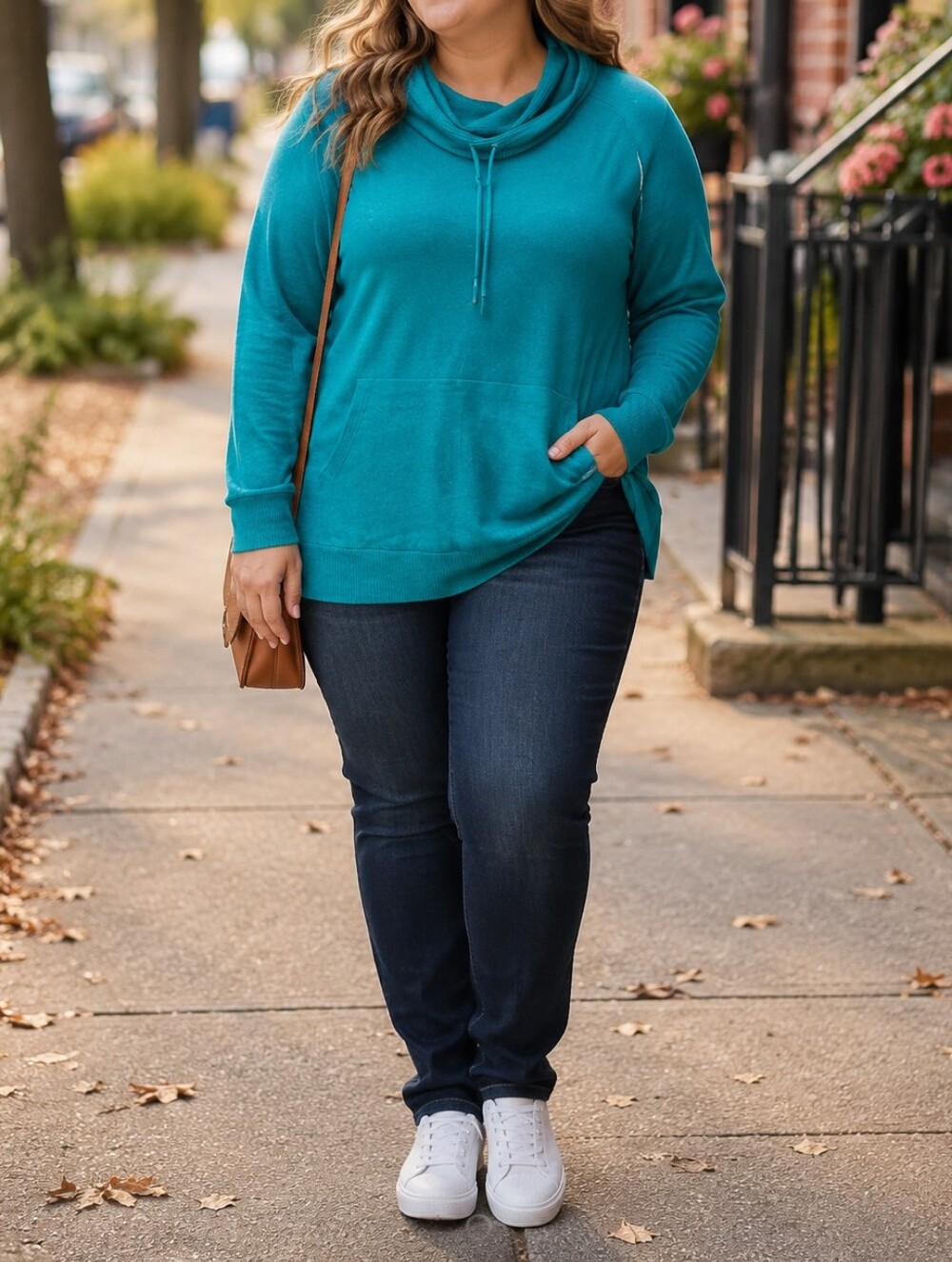 Jones New York Sport Teal Cowl Neck Pullover Sweater Cotton Blend Fall